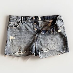 Everlane Shorts Womens 28 Gray Denim Cutoff Raw Hem Distressed Button Fly Casual